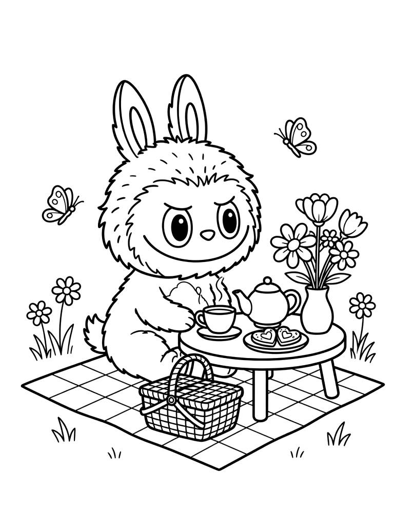 Cozy Spring Picnic & Tea Time Coloring Page