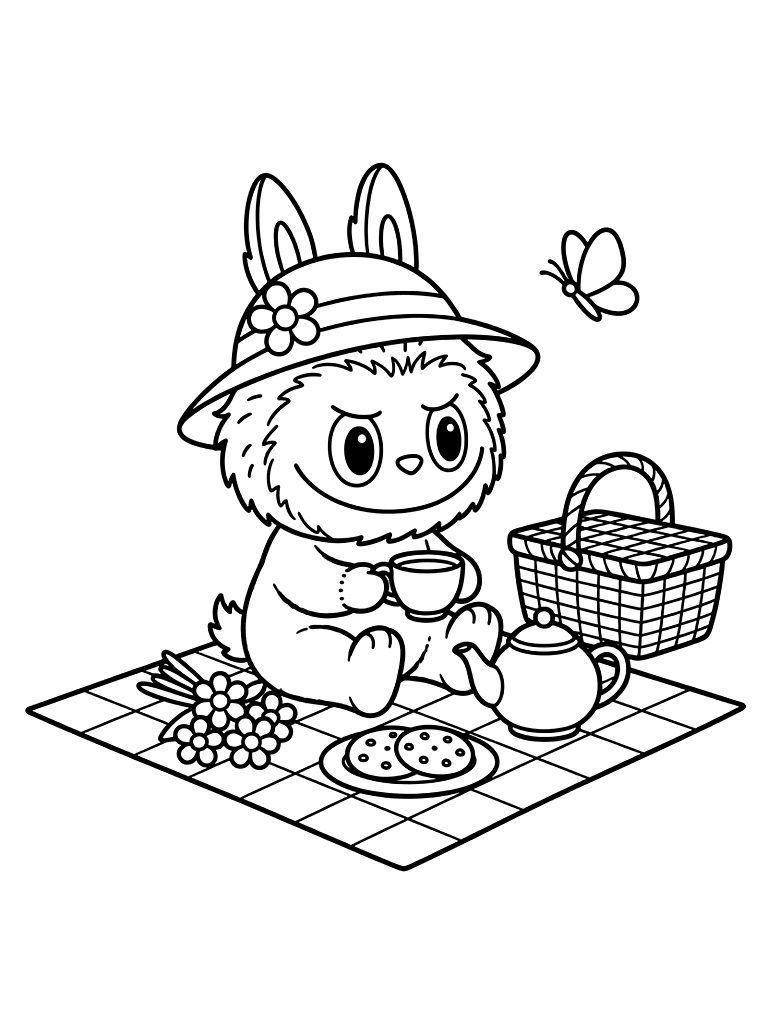 Cozy Spring Picnic & Tea Time Coloring Page