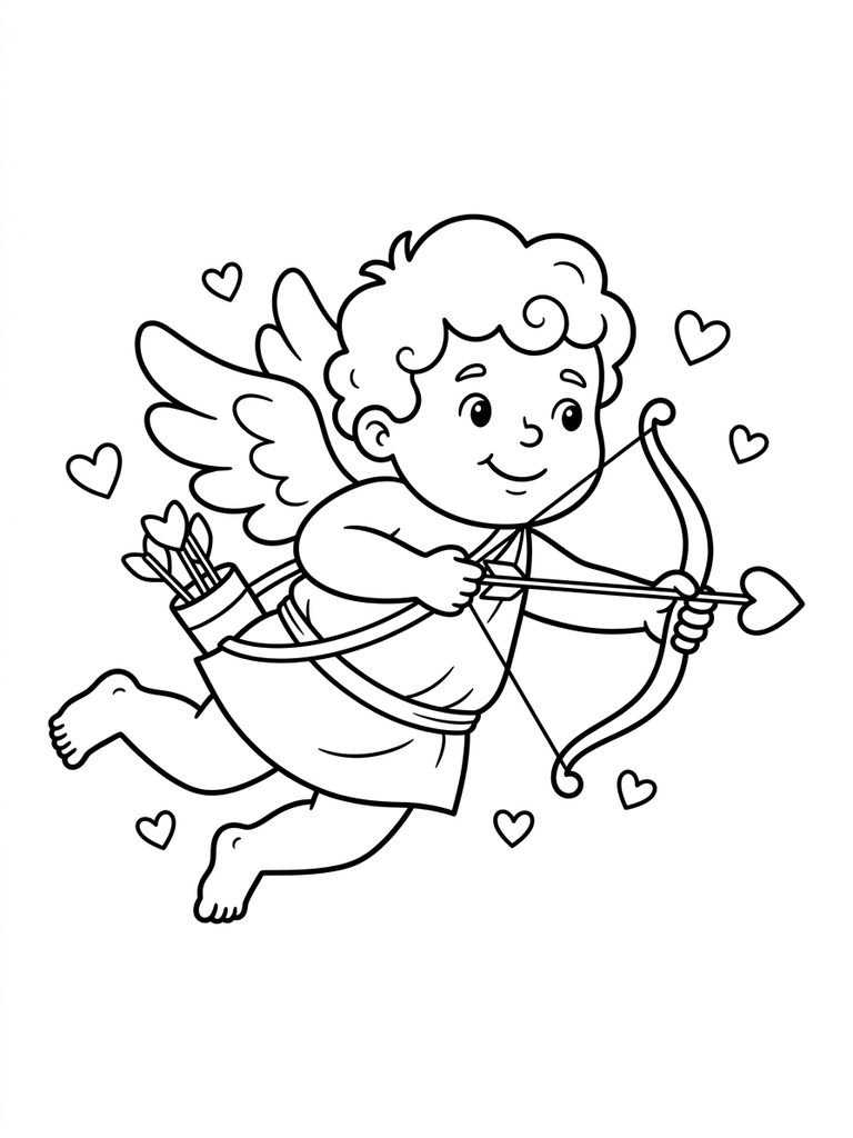 Cupid With Arrow / Flying Love Angel Coloring Page