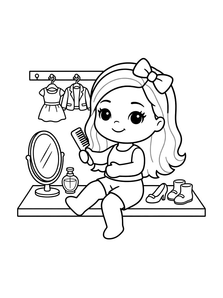 Custom Fashion Doll Shelfie With Miniature Clothes Coloring Page