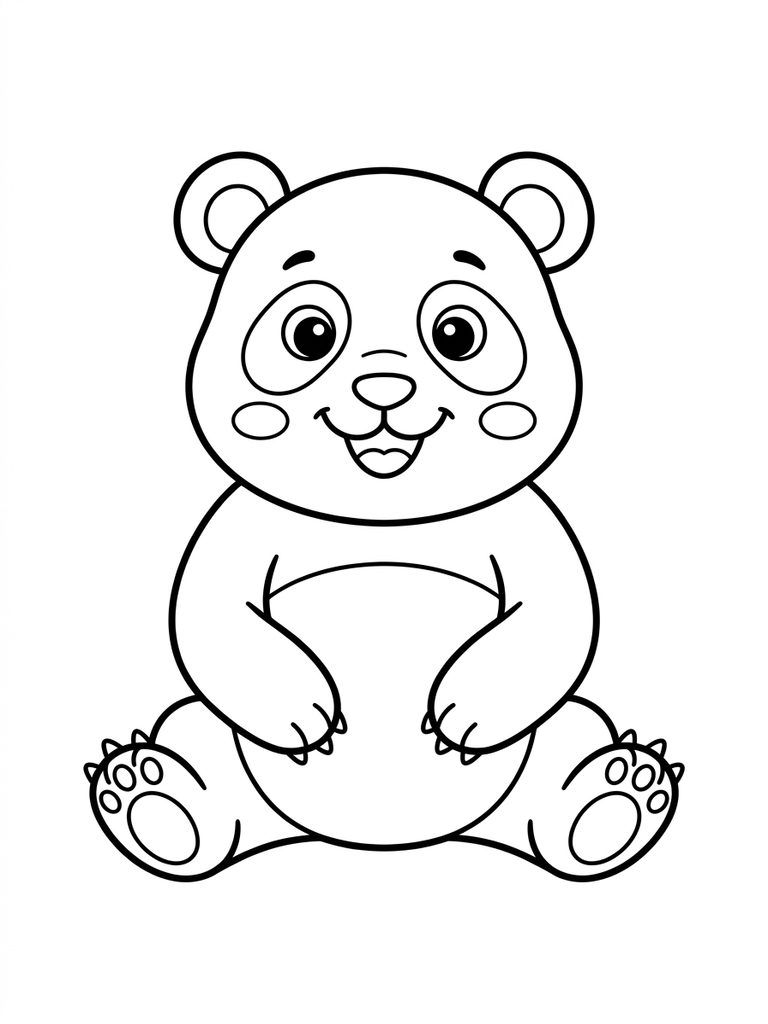 Cute Cartoon Panda Sitting / Smiling Coloring Page
