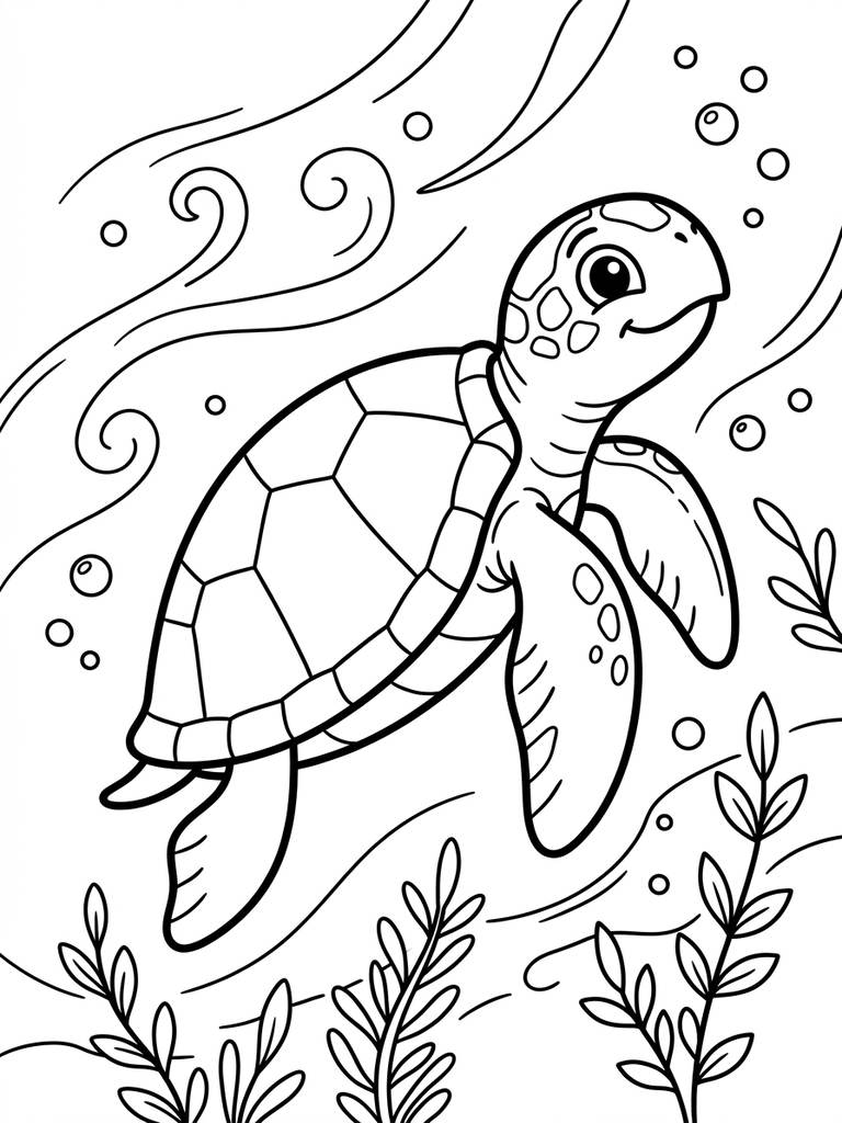 Cute Sea Turtle Swimming / Baby Sea Turtle Coloring Page