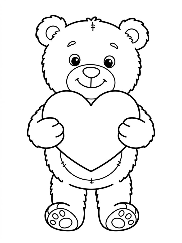 Cute Teddy Bear Holding Heart / Love Bear Coloring Page