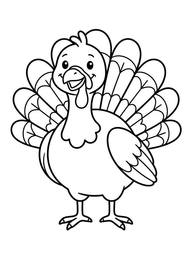 Cute Turkey With Feathers / Smiling Turkey Coloring Page