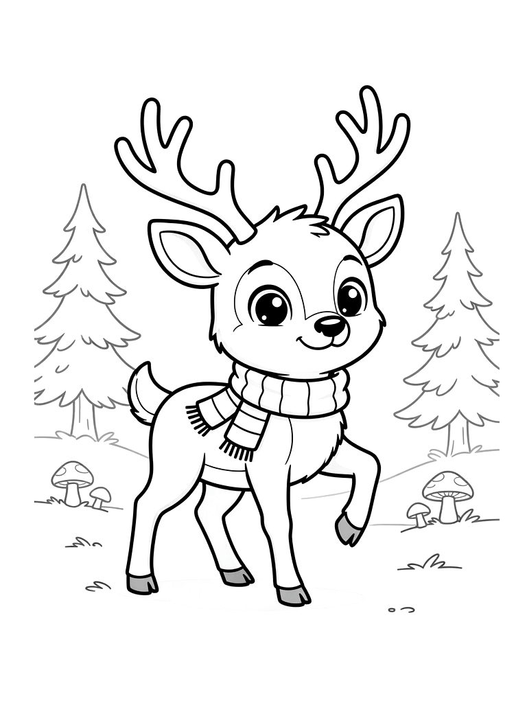 Deer In Misty Forest Coloring Page