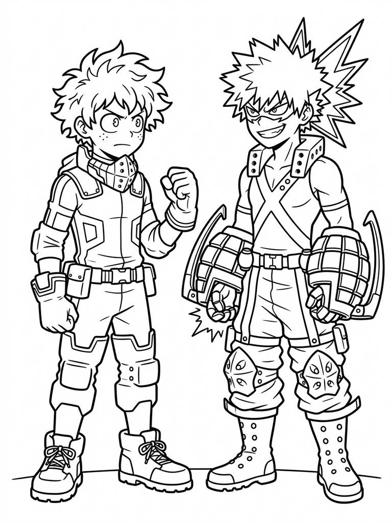 Deku & Bakugo Together / Rivalry Scene Coloring Page
