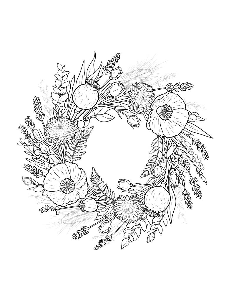Dried Flower Wreath Coloring Page