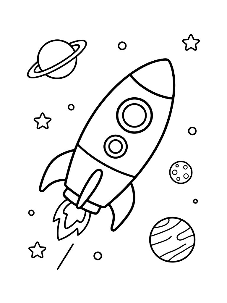 Easy Color By Number Rocket Ship Flying Through Planets And Stars For Kids Coloring Page