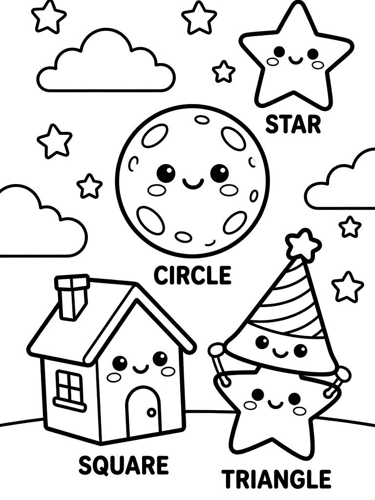 Educational Coloring Sheet Featuring Labeled Shapes Of A Circle Coloring Page
