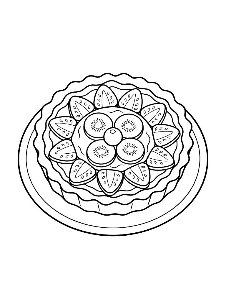 Elegant Fruit Tart With A Buttery Crust Topped With Concentric Circles Of Sliced Kiwi And Strawberries Coloring Page