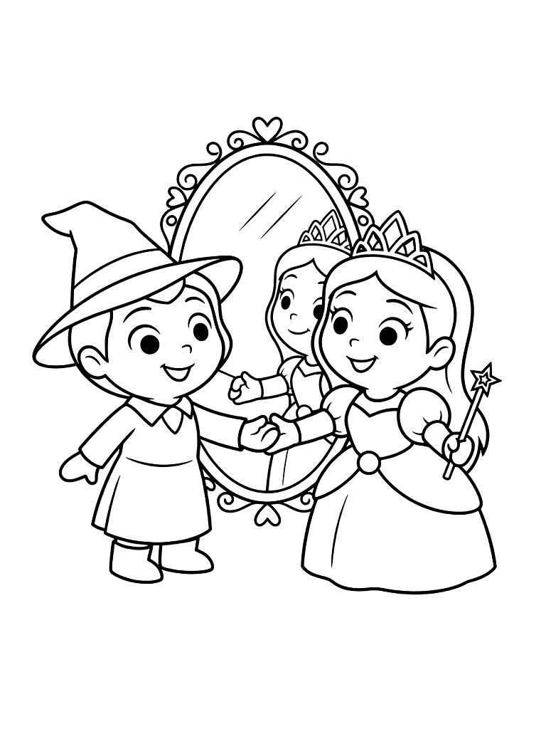 Elphaba And Glinda Holding Hands Or Vanity Mirror Moment Coloring Page