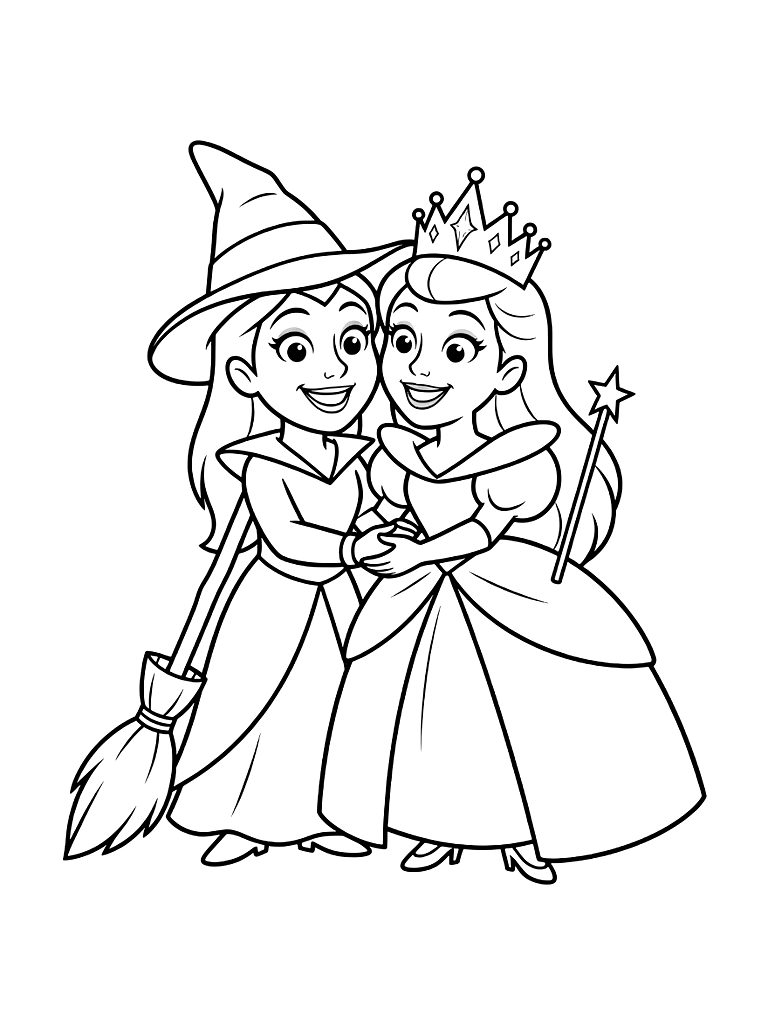 Elphaba And Glinda Together Friendship Pose Coloring Page