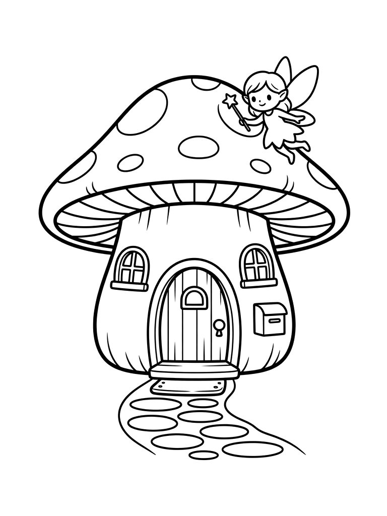 Fairy Mushroom Door Coloring Page