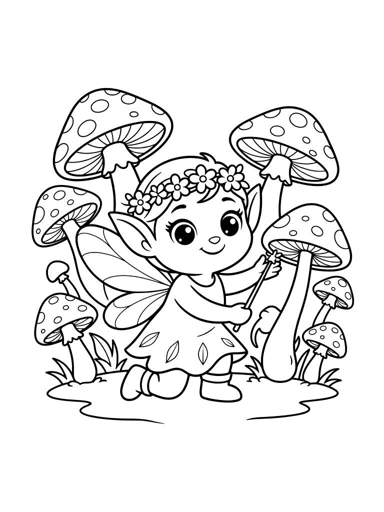 Fairy With Magic Mushrooms Coloring Page