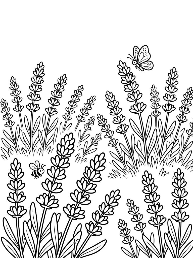 French Lavender Field Coloring Page