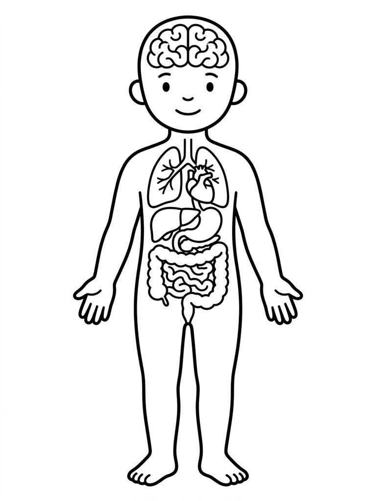 Full Human Body Outline With Major Organs Coloring Page