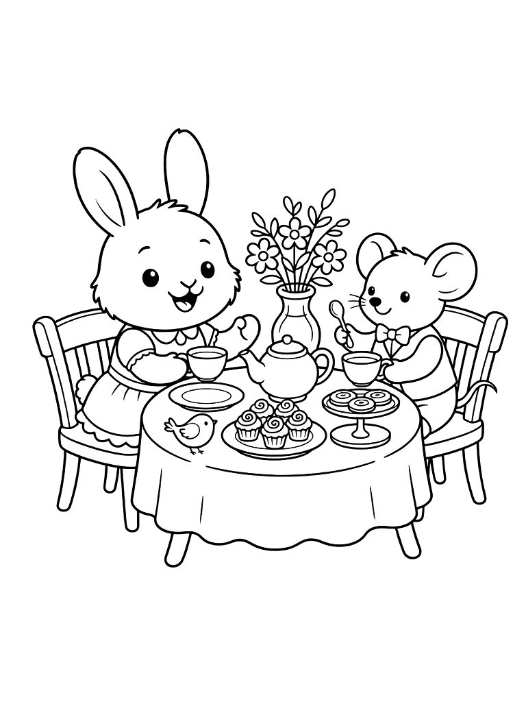 Garden Tea Party Spread Coloring Page