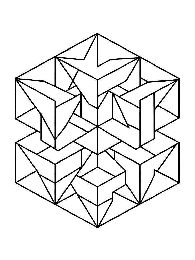 Geometric Pattern Of Hexagons And Triangles Creating A 3d Effect Coloring Page