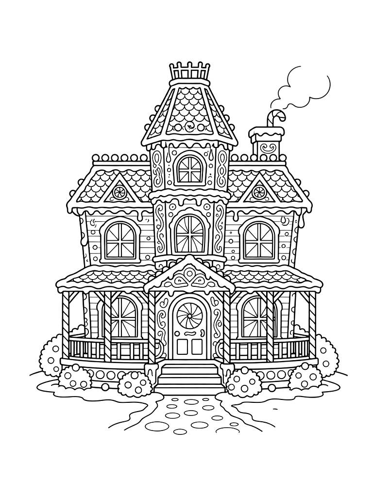 Gingerbread Victorian House Coloring Page