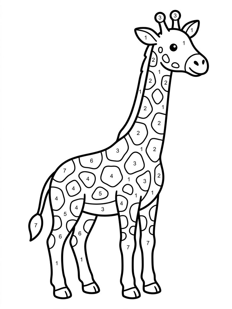 Giraffe Color By Number Coloring Page