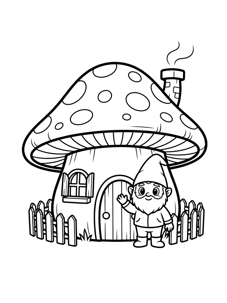 Gnome Mushroom House Coloring Page