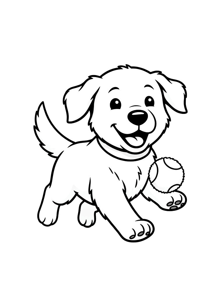 Golden Retriever Puppy Running With A Tennis Ball In A Park Coloring Page