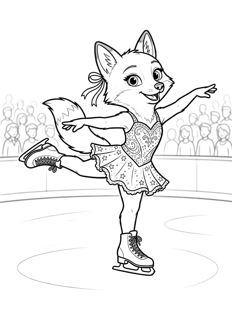 Graceful Ice Skater Performing A Spiral On A Rink With A Sparkling Costume And A Blurred Audience Background Coloring Page
