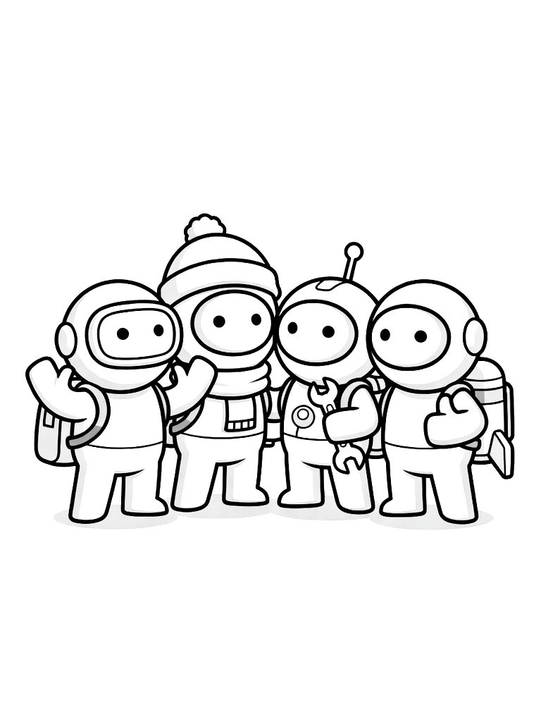 Group Of Crewmates Standing Together Coloring Page