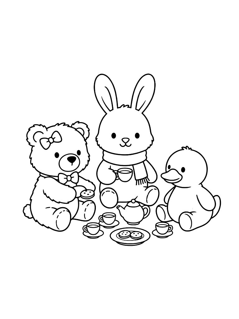 Group Of Various Animal Plushies Coloring Page