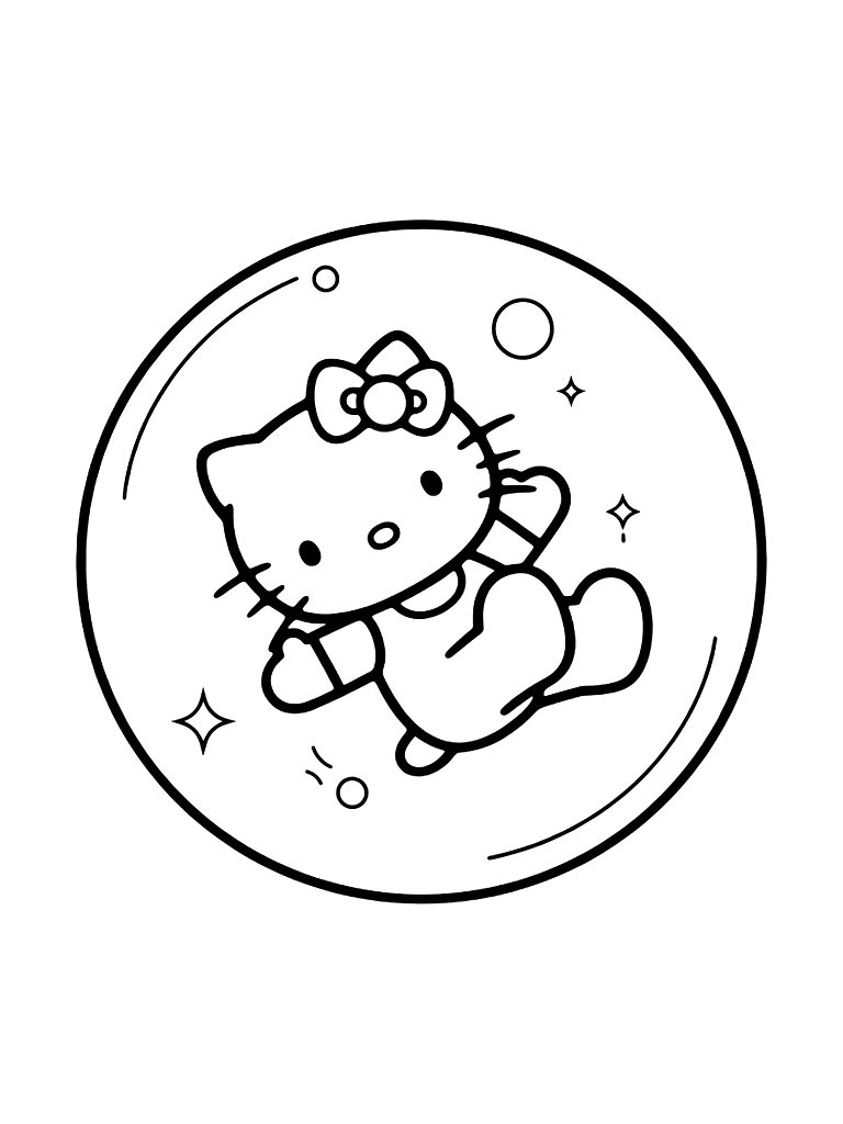 Hello Kitty In Bubble Sky Or Floating Coloring Page