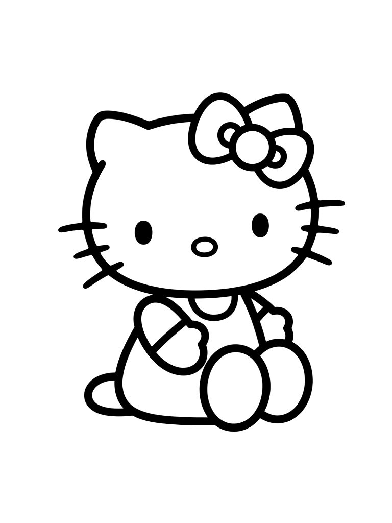 Hello Kitty With Pink Bow Cute Sitting Pose Coloring Page