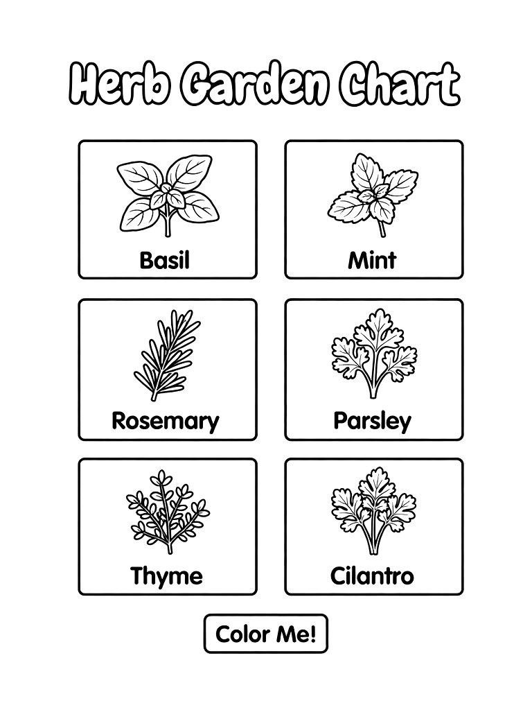 Herb Garden Chart Coloring Page