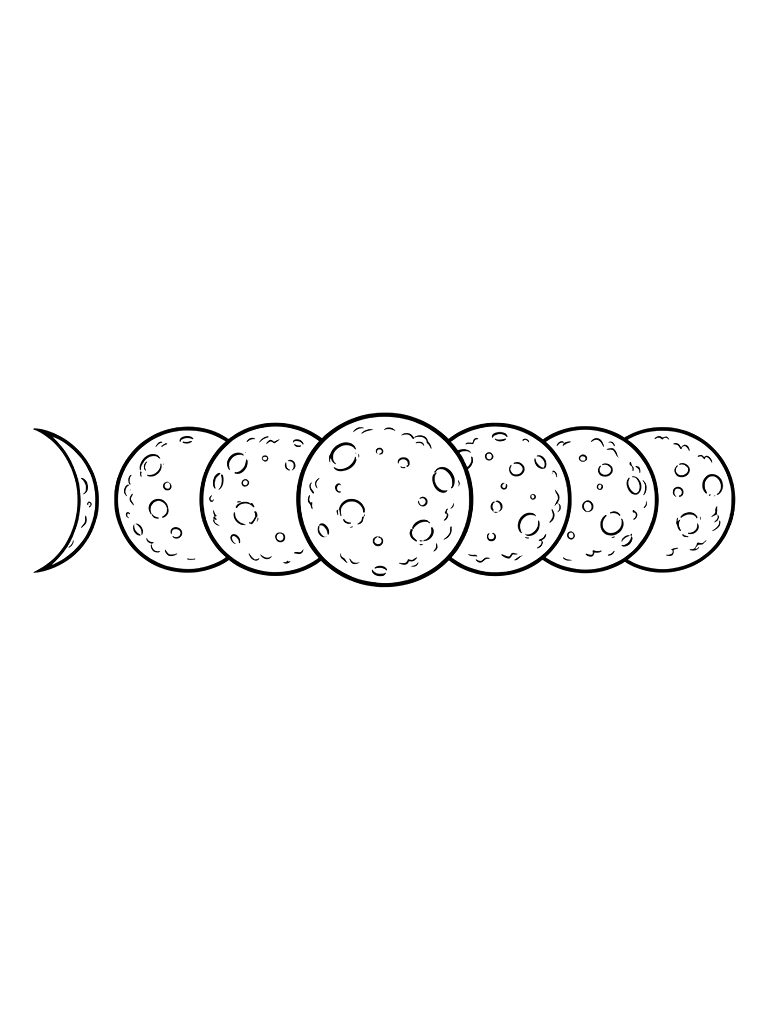 Horizontal Display Of The Moon's Phases From New Moon To Full Moon With Craters And Textures Visible Coloring Page