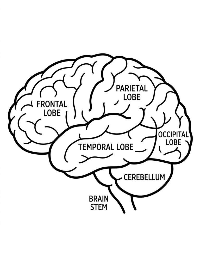 Human Brain With Lobes Coloring Page
