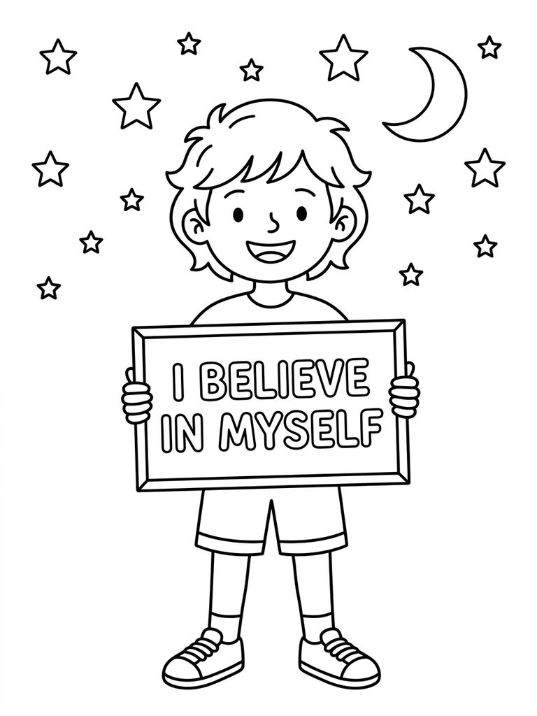 I Believe In Myself With Starry Night Sky Coloring Page