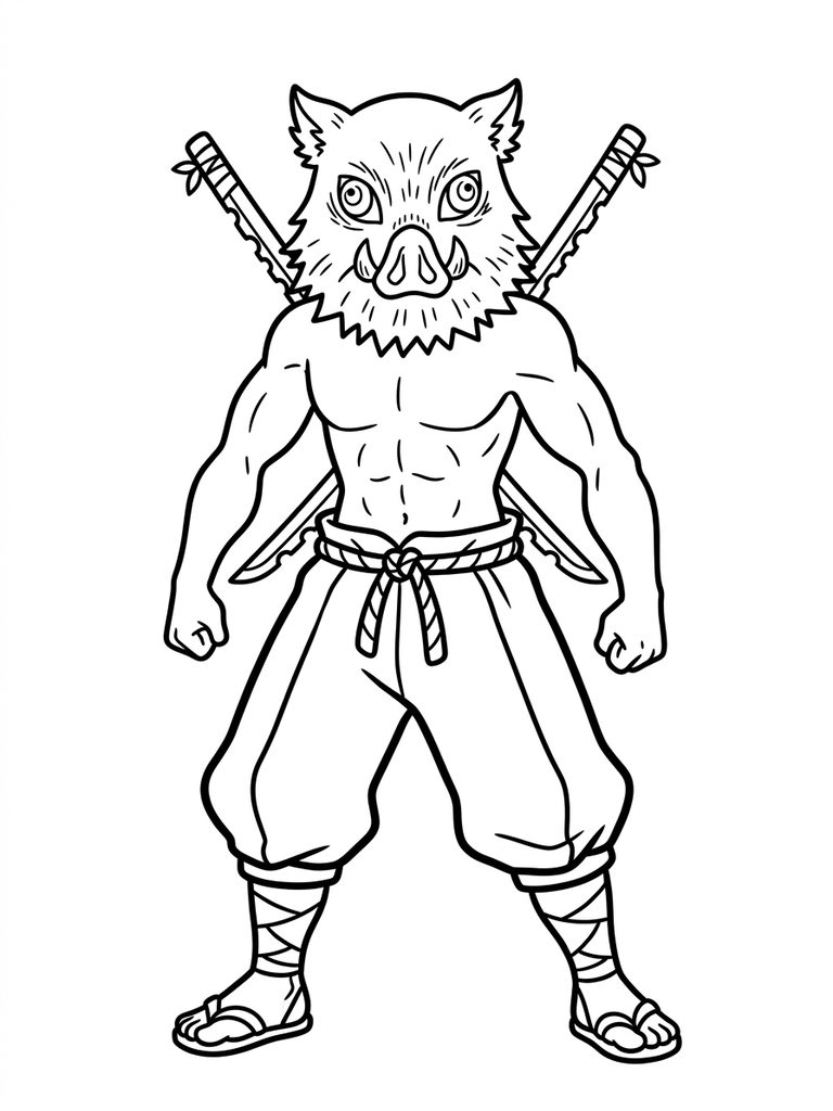 Inosuke Hashibira With Boar Mask Coloring Page