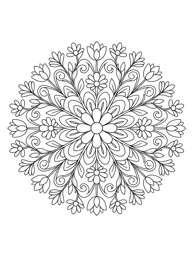 Intricate Floral Mandala For Adult Anxiety Relief Coloring Page