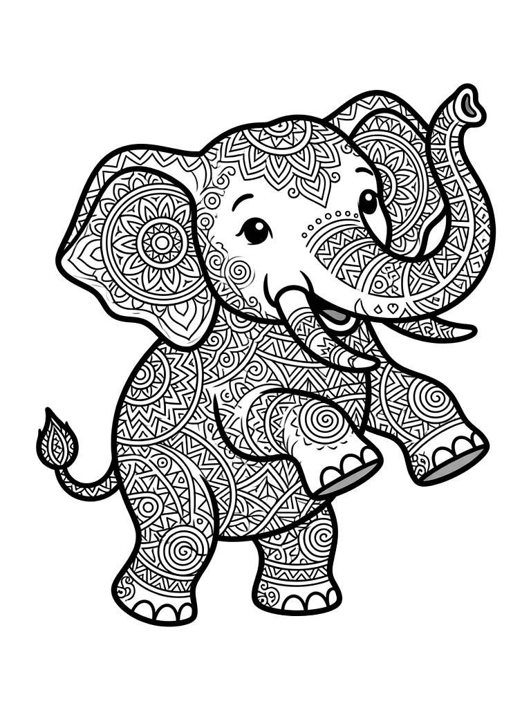 Intricate Zendoodle Elephant With Complex Geometric Patterns Coloring Page