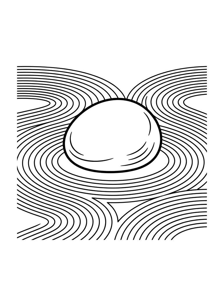 Japanese Zen Garden With Intricate Raked Sand Patterns And A Single Smooth Stone Coloring Page