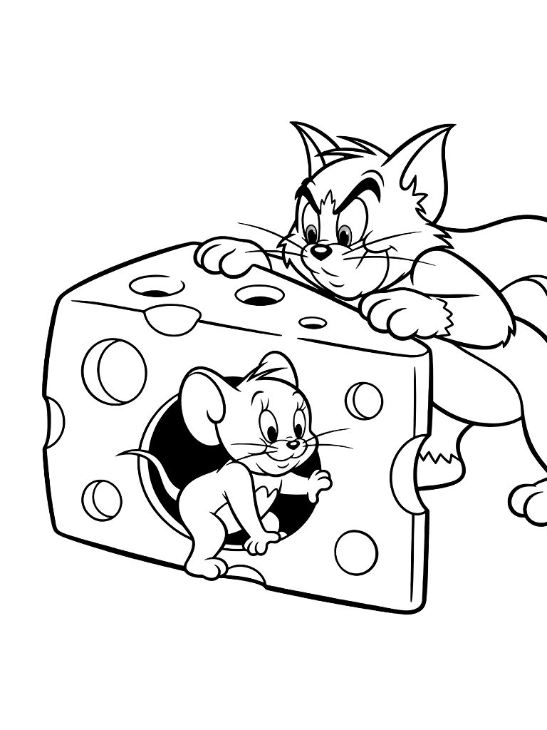 Jerry Mouse Hiding In A Piece Of Swiss Cheese From Tom Cat Coloring Page