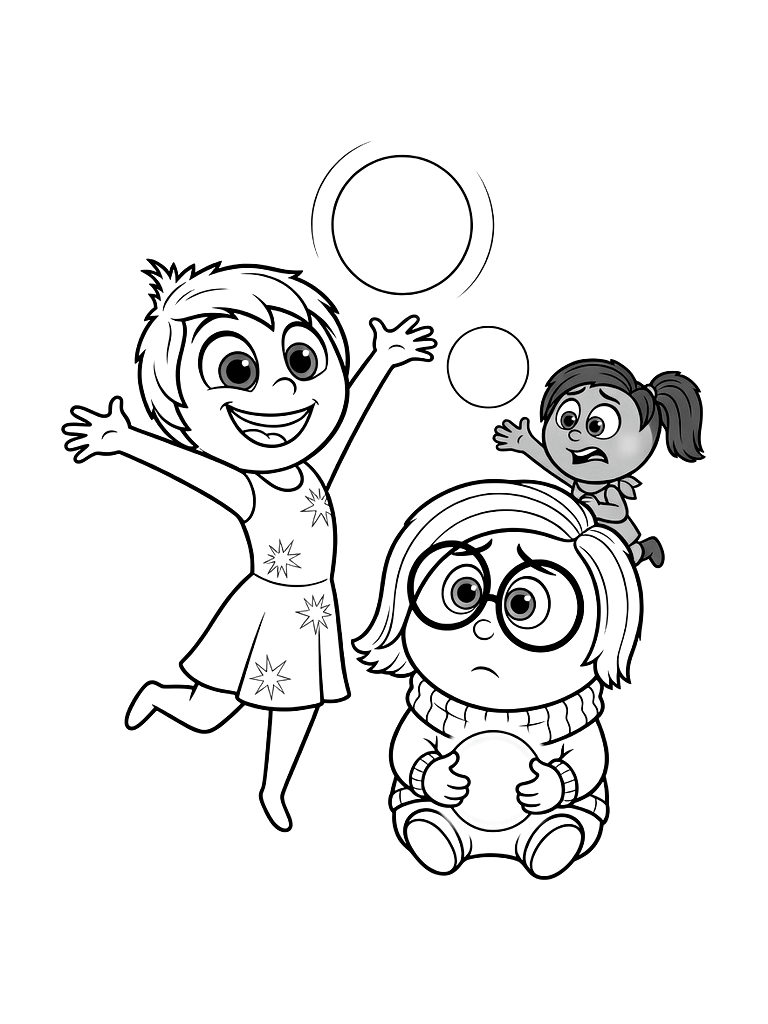 Joy And Sadness From Inside Out 2 With New Emotion Orbs Coloring Page