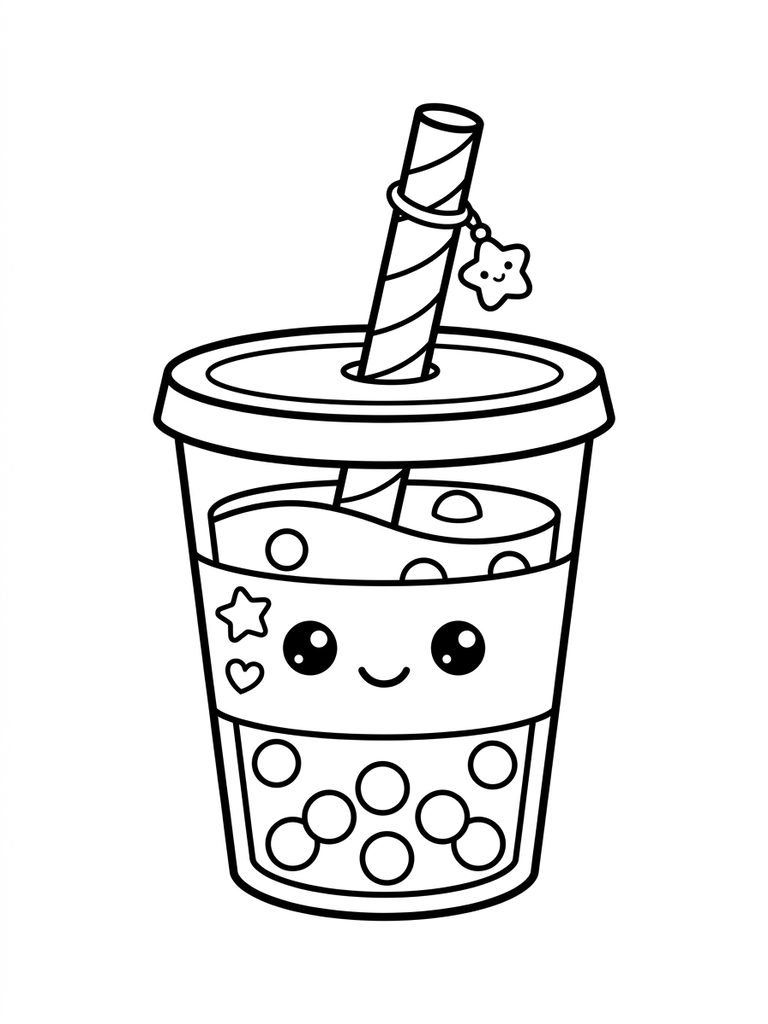 Kawaii Bubble Tea Cup Coloring Page