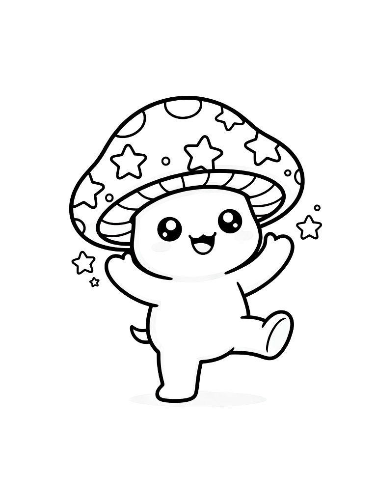 Kawaii Mushroom With Stars Coloring Page