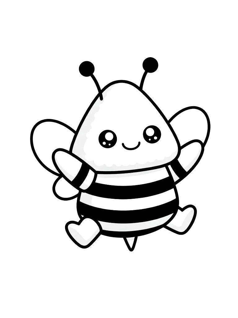 Kawaii Onigiri Rice Ball Dressed As A Bee With A Tiny Stinger Coloring Page