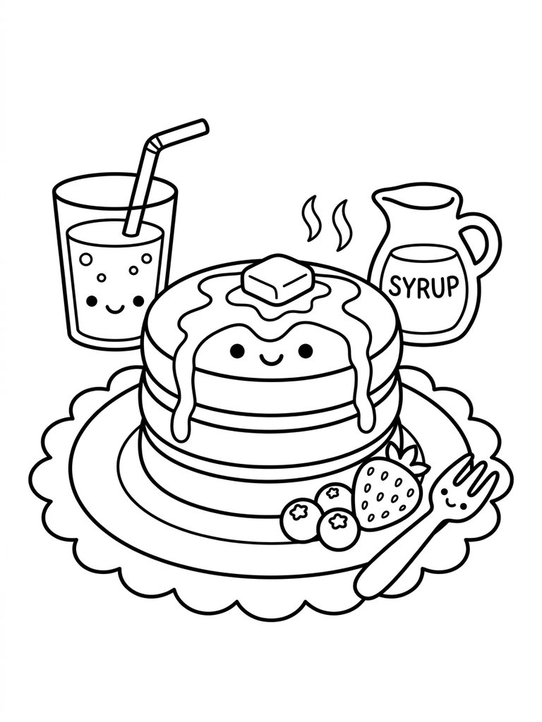 Kawaii Pancake Breakfast Coloring Page