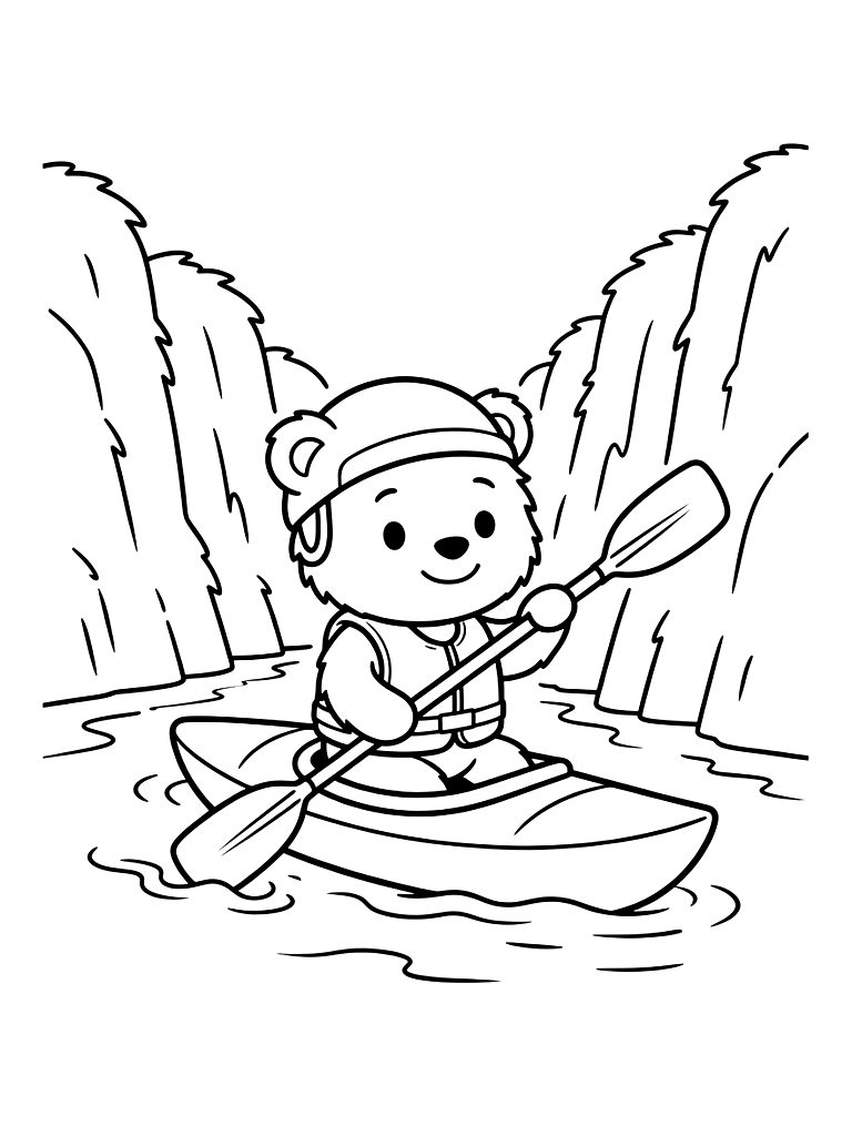 Kayaker Paddling Through A Narrow River Canyon With Bright Turquoise Water Coloring Page