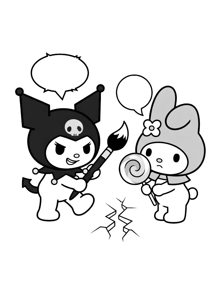 Kuromi And My Melody Duo Rivalry Scene Coloring Page