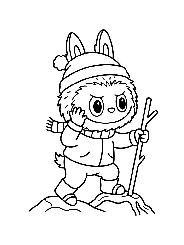 Labubu Adventure Exploring Forest Coloring Page