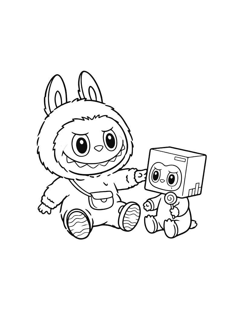 Labubu And Pop Mart Art Toys Coloring Page