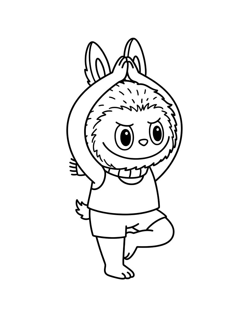 Labubu Doing Yoga Pose Coloring Page